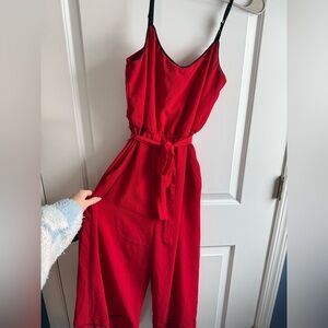 As U Wish Red Sleeveless Belted Jumpsuit